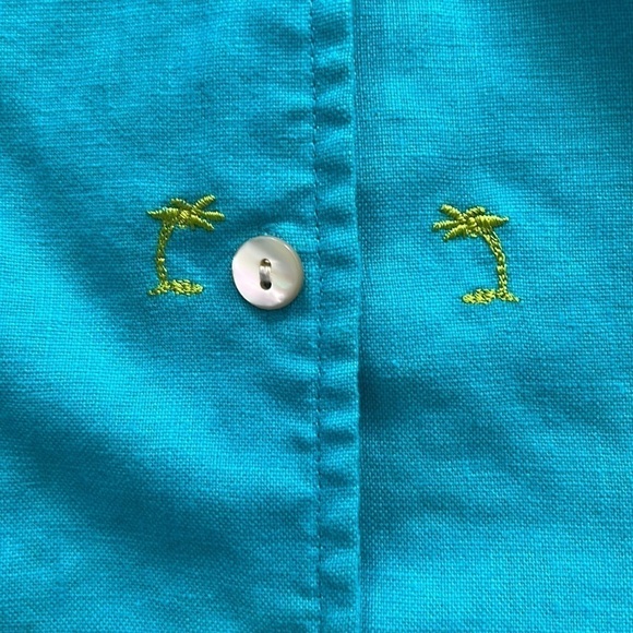 David Brooks 100% linen top Embroidered palm trees - Picture 2 of 6